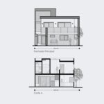 Planos de fachada de casa moderna de 2 niveles.