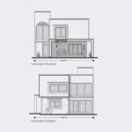 Planos de fachada de casa moderna de 2 niveles. Diseño de casa colonial moderna.