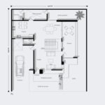 Planos de casa residencial moderna de 2 niveles con amplia estancia social.