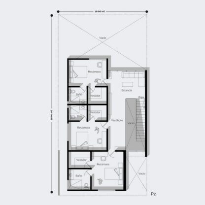 Planos de casa moderna de 2 niveles con 3 recámaras con baño y vestidor.