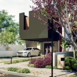 Planos de fachada de casa moderna minimalista de 2 pisos.