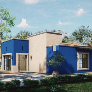 Planos de casa de campo 15x20 de 1 piso con 2 dormitorios mod. Azul