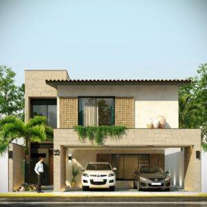Planos de casa mexicana 10x20 de 2 pisos con 3 dormitorios mod.  Castaños