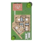 Plano arquitectónico de los Planos de casa de 1 piso Milán con distribución interior.