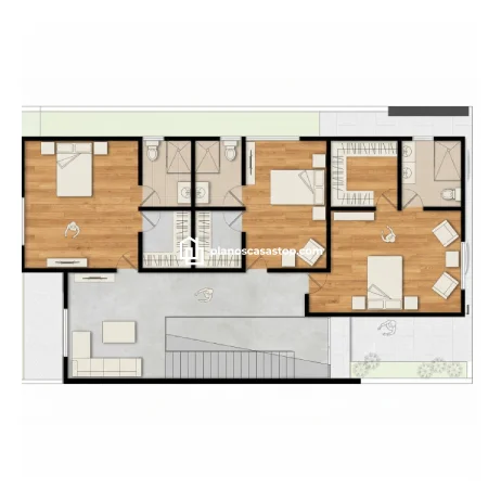 Planos de casa colonial Sauce: Elegancia y Espacio Planos de casa colonial Sauce con tres dormitorios, baños en suite y acabados de lujo en madera y piedra natural.