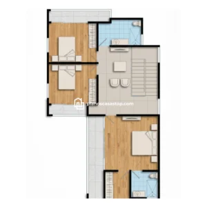 Planta arquitectónica con dormitorios y baños de los Planos de casa de 2 pisos CBAM.